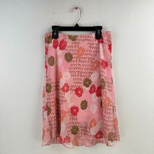VTG Y2K La Belle Skirt Junior 5 Pink Floral Chiffon Lined Flowy Elastic Waist